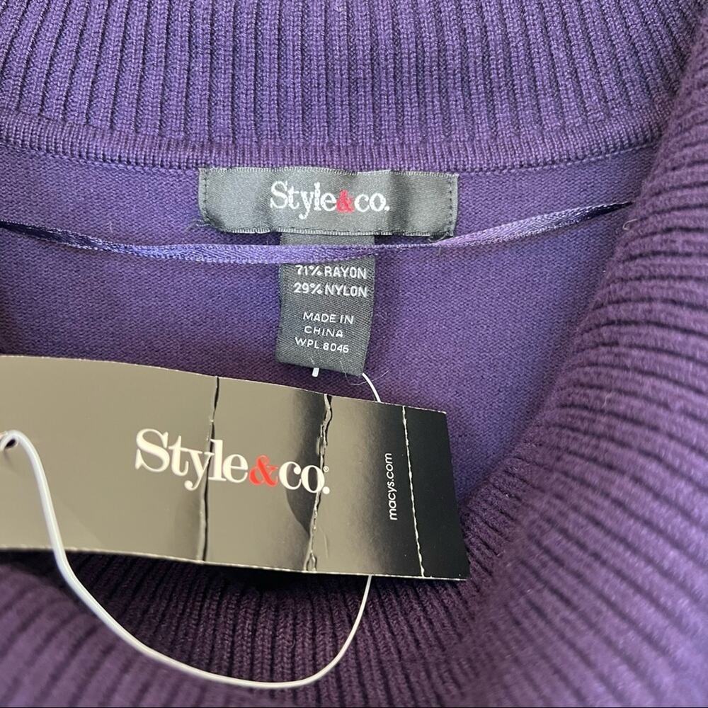 Style & Co purple cowl neck rib knit long sleeve shift sweater dress large NEW - Picture 6 of 8